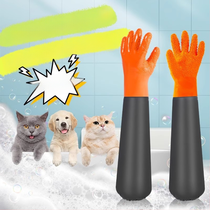 Ръкавици за къпане на котки против драскане, за домашни любимци, кучета, специални ролкови ръкавици за премахване на котешки косми, удължени, водоустойчиви, против ухапване