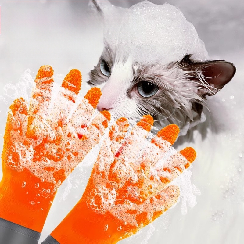 Ръкавици за къпане на котки против драскане, за домашни любимци, кучета, специални ролкови ръкавици за премахване на котешки косми, удължени, водоустойчиви, против ухапване
