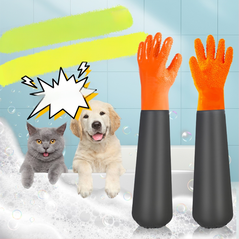 Ръкавици за къпане на котки против драскане, за домашни любимци, кучета, специални ролкови ръкавици за премахване на котешки косми, удължени, водоустойчиви, против ухапване
