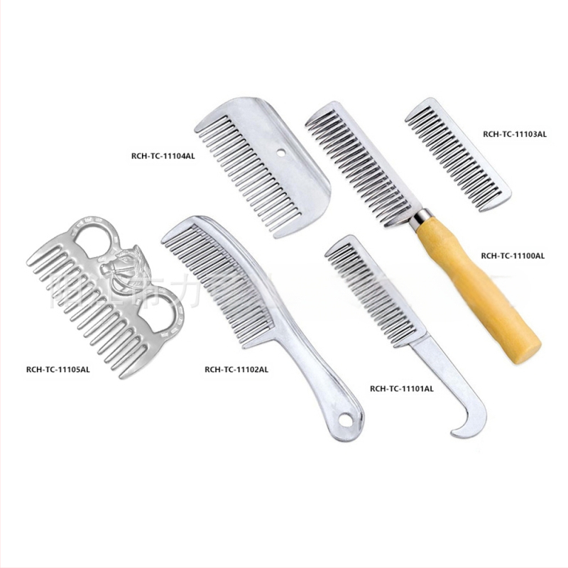 Гребен за грива за домашни любимци с дървена дръжка, гребен с отворен възел от алуминиева сплав, гребен за грива за коне, гребен за коса с широки зъби