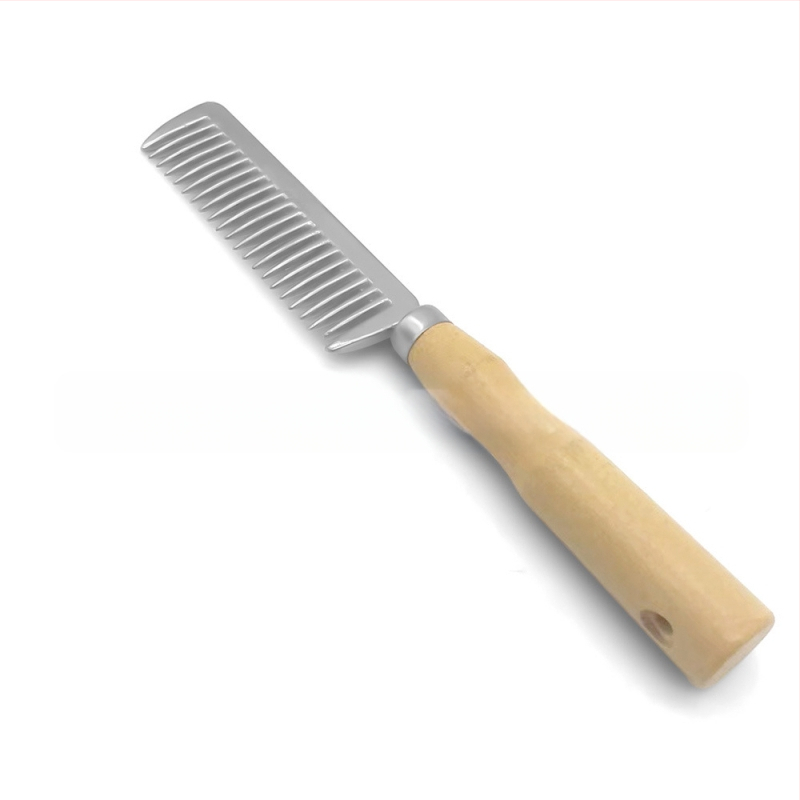 Гребен за грива за домашни любимци с дървена дръжка, гребен с отворен възел от алуминиева сплав, гребен за грива за коне, гребен за коса с широки зъби