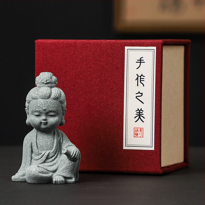 Nacionalinio stiliaus žalias smiltainis peizažas Budos statula Budos arbatos augintinis maži papuošalai bonsai žuvų bako peizažo dekoravimas amatai dovana