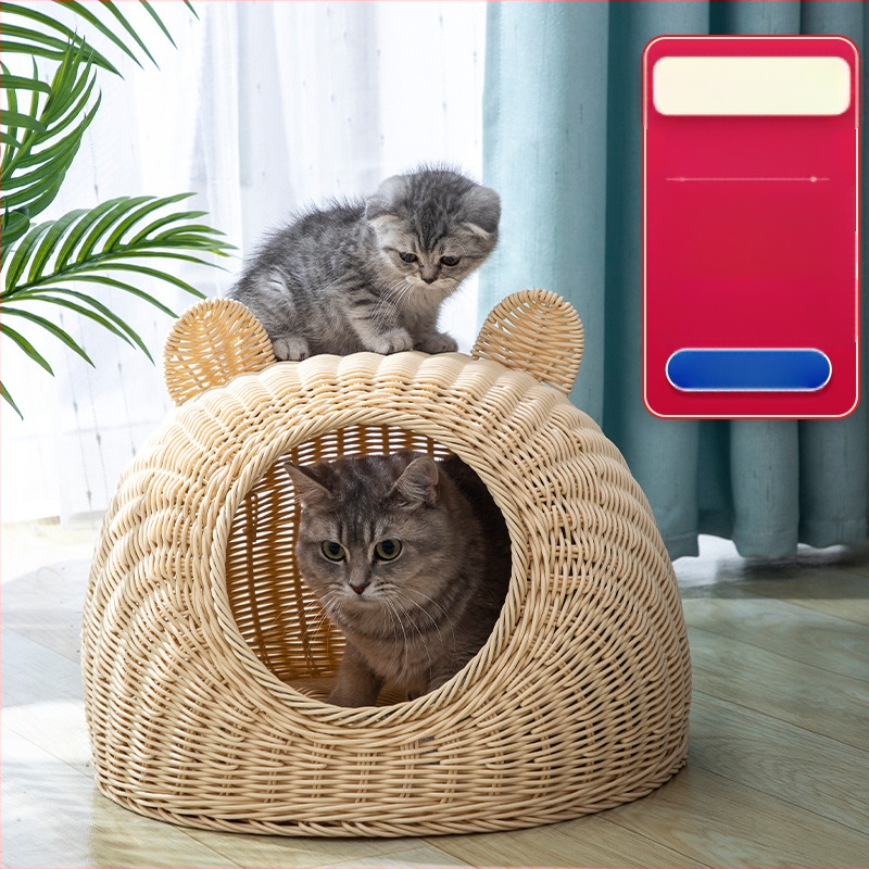 Imitacija ratana, perivo mačje gnijezdo, vila, poluzatvorena, univerzalna ljetna kućica za pse od ratana, prozračna, za četiri godišnja doba, generacija dlake