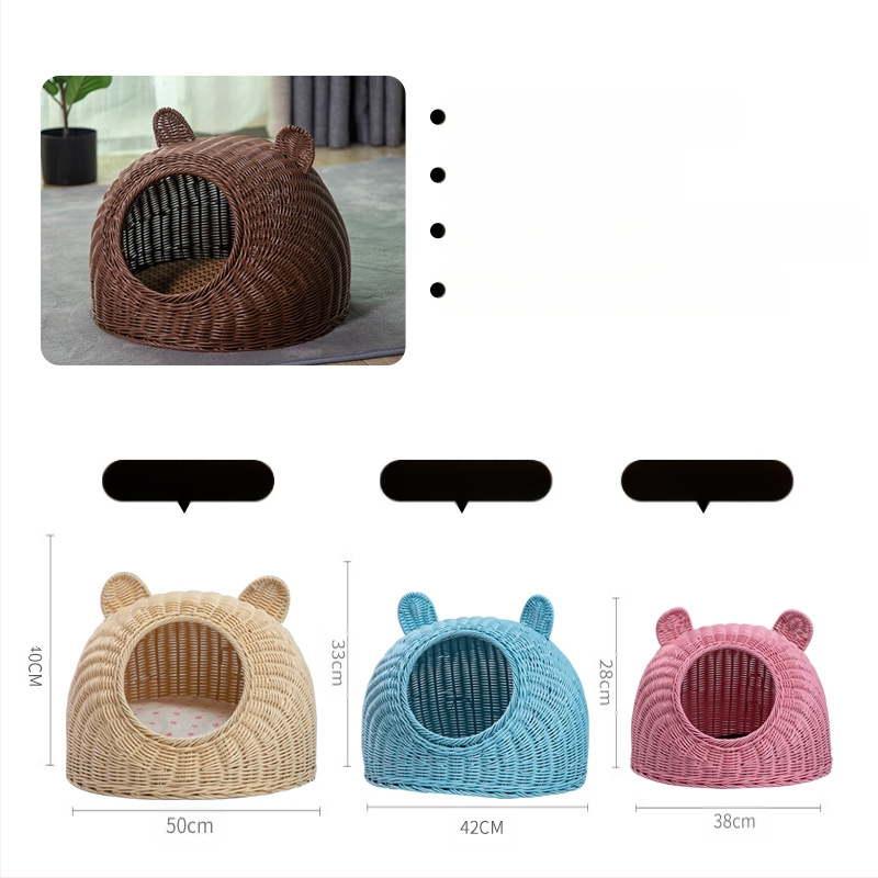 Imitacija ratana, perivo mačje gnijezdo, vila, poluzatvorena, univerzalna ljetna kućica za pse od ratana, prozračna, za četiri godišnja doba, generacija dlake