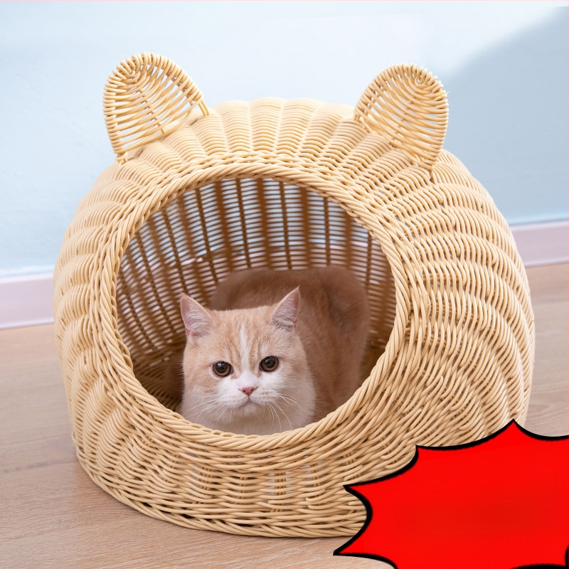 Imitacija ratana, perivo mačje gnijezdo, vila, poluzatvorena, univerzalna ljetna kućica za pse od ratana, prozračna, za četiri godišnja doba, generacija dlake