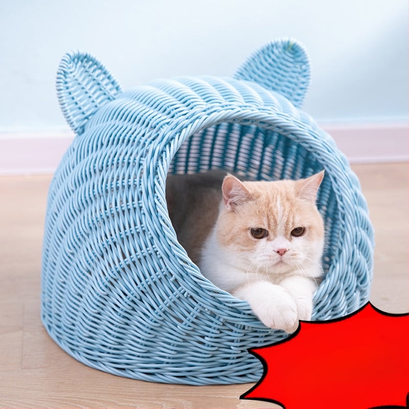 Imitacija ratana, perivo mačje gnijezdo, vila, poluzatvorena, univerzalna ljetna kućica za pse od ratana, prozračna, za četiri godišnja doba, generacija dlake