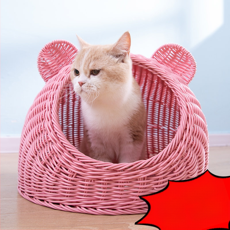 Imitacija ratana, perivo mačje gnijezdo, vila, poluzatvorena, univerzalna ljetna kućica za pse od ratana, prozračna, za četiri godišnja doba, generacija dlake