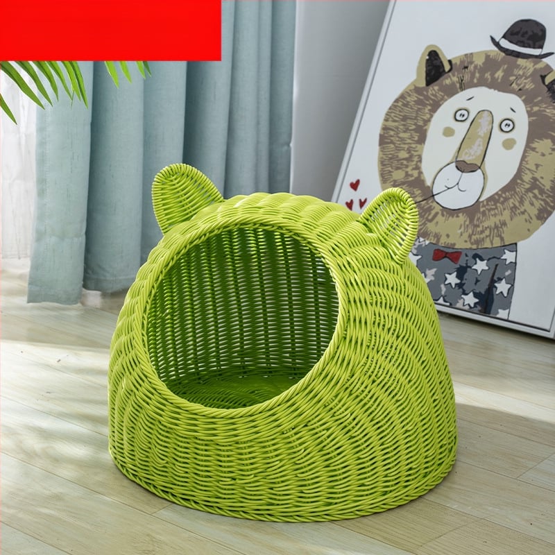 Imitacija ratana, perivo mačje gnijezdo, vila, poluzatvorena, univerzalna ljetna kućica za pse od ratana, prozračna, za četiri godišnja doba, generacija dlake