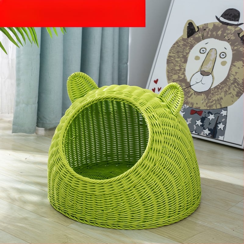 Imitacija ratana, perivo mačje gnijezdo, vila, poluzatvorena, univerzalna ljetna kućica za pse od ratana, prozračna, za četiri godišnja doba, generacija dlake