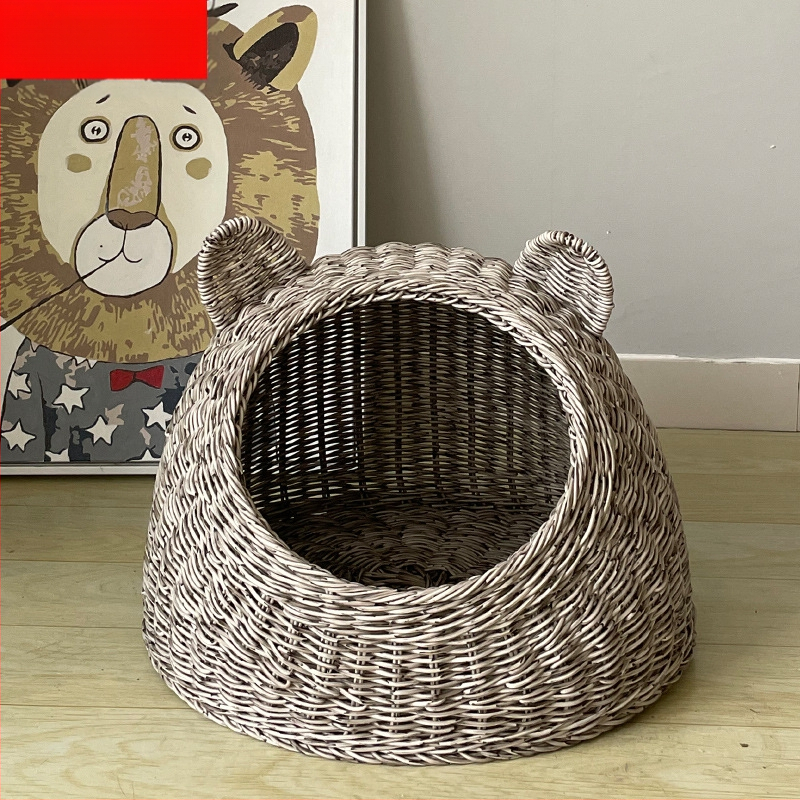 Imitacija ratana, perivo mačje gnijezdo, vila, poluzatvorena, univerzalna ljetna kućica za pse od ratana, prozračna, za četiri godišnja doba, generacija dlake