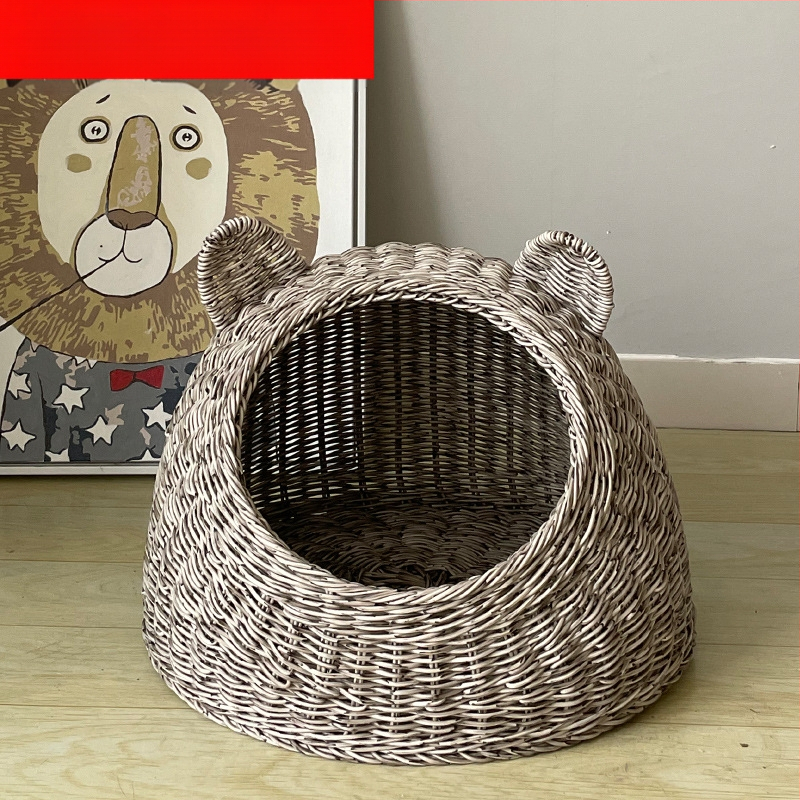 Imitacija ratana, perivo mačje gnijezdo, vila, poluzatvorena, univerzalna ljetna kućica za pse od ratana, prozračna, za četiri godišnja doba, generacija dlake