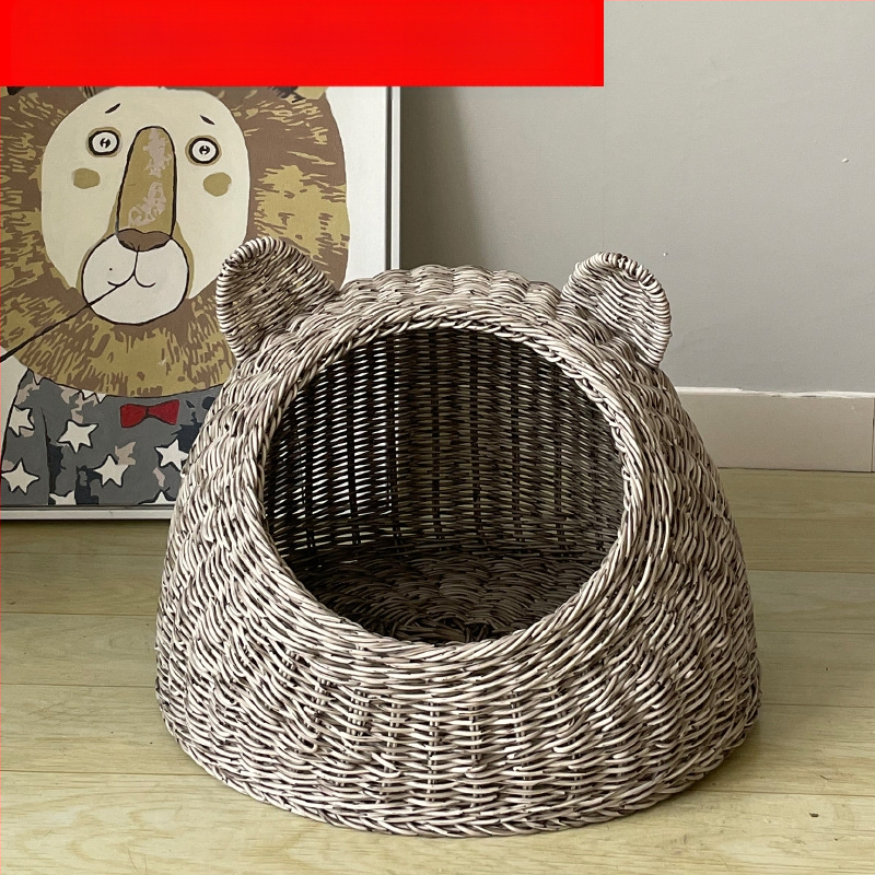 Imitacija ratana, perivo mačje gnijezdo, vila, poluzatvorena, univerzalna ljetna kućica za pse od ratana, prozračna, za četiri godišnja doba, generacija dlake