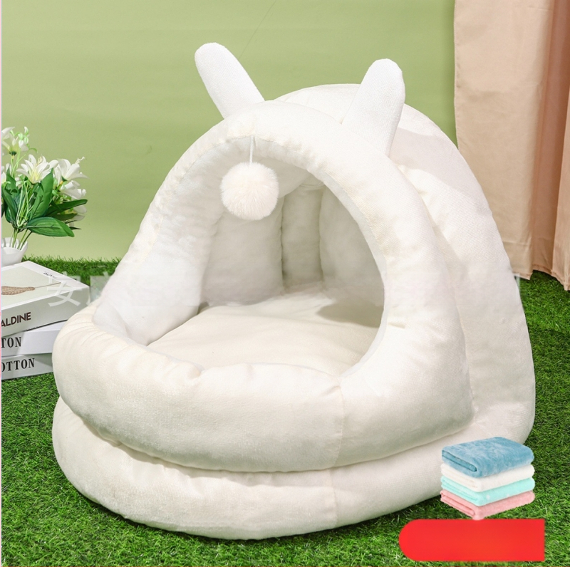 Гнездо за котка тип „заешко ухо“ за четири сезона, универсална къща за котки, гнездо за домашни любимци, полузатворено, зимно топло, интернет, къща за котки знаменитости, легло за котки