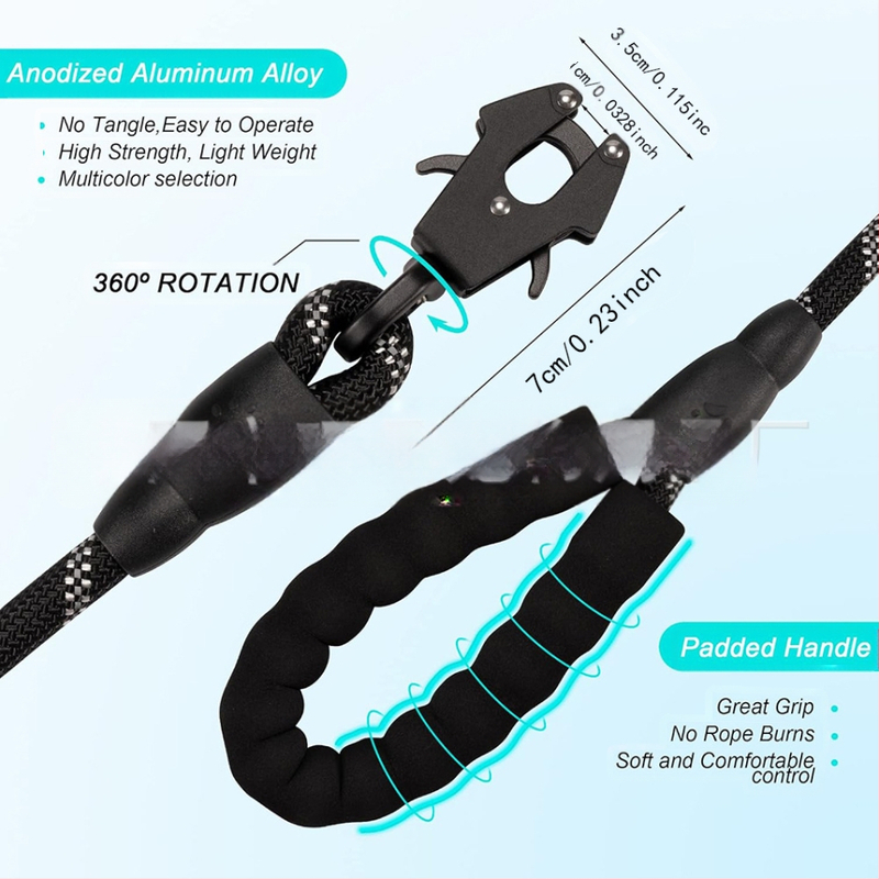 Каишка за домашни любимци, взривоустойчива каишка за кучета, отразяваща кръгла каишка за кучета, каишка за кучета, свободни ръце, трансгранична за жабешка катарама