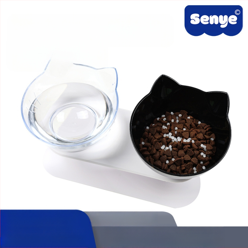 Купа за котки на едро за кучета и котки с високо гърло, неплъзгаща се, наклонена уста, питейна вода за хранене на котки, купа за хранене, двойна купа