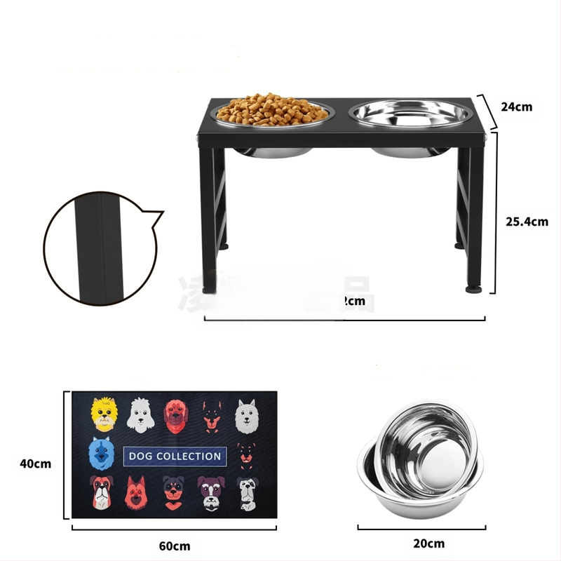 Suport pentru boluri de fier pentru câini, tavă pentru hrană pentru câini, potrivită pentru câini de talie medie și mare