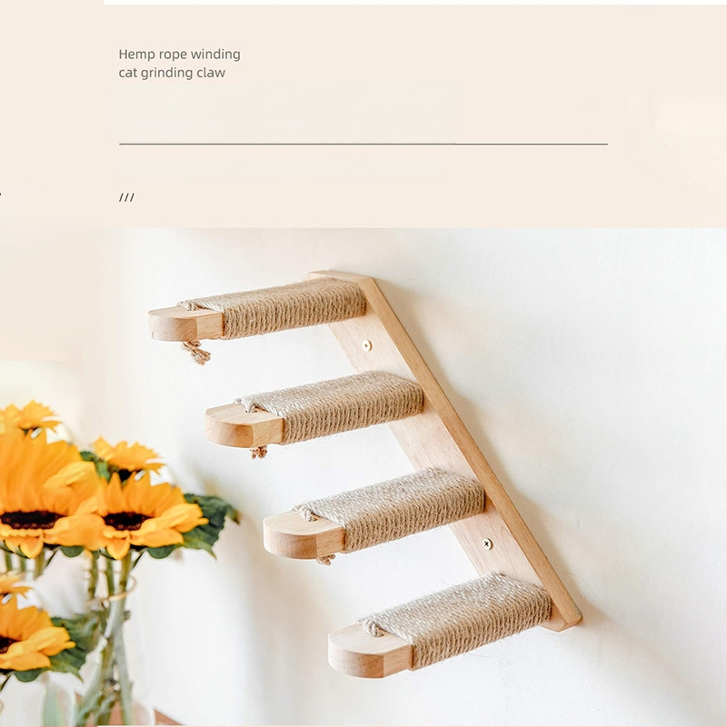 Fa macska mászólétra falra akasztható többrétegű macska mászóállvány szizál kötél fa deszka lépcső macskajáték kellékek