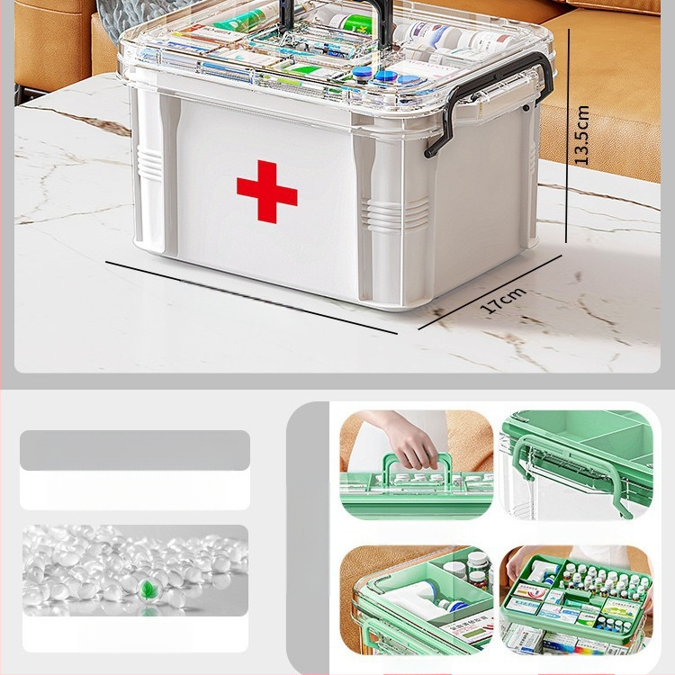 Majapidamisravimikarp Suure mahutavusega sahtliga Niiskuskindel ja hallituskindel Mitmekihiline ravimite hoiukarp Esmaabikarp Läbipaistev nähtav ravimikarp