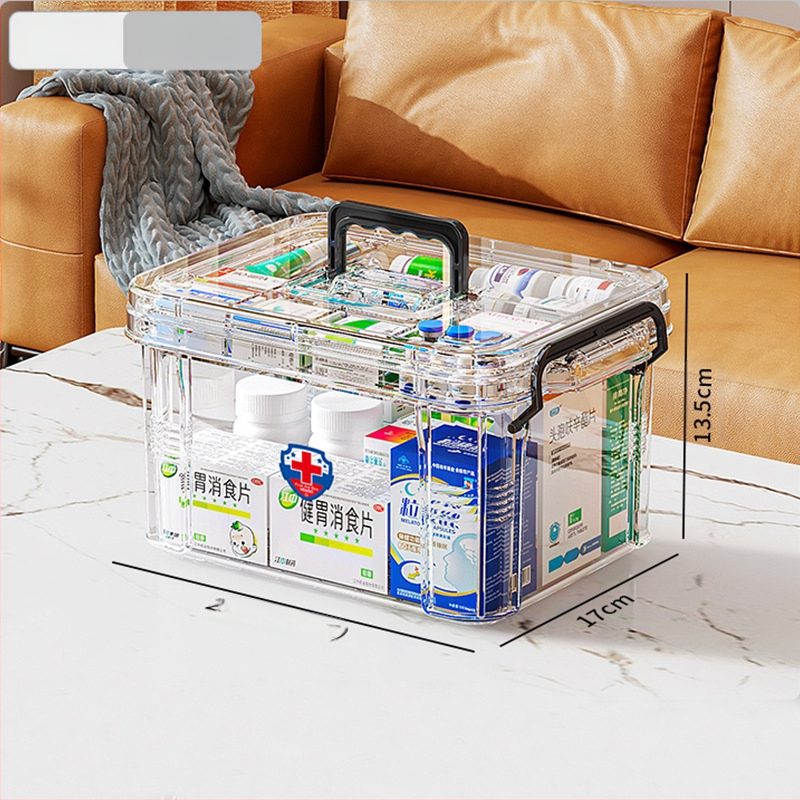 Majapidamisravimikarp Suure mahutavusega sahtliga Niiskuskindel ja hallituskindel Mitmekihiline ravimite hoiukarp Esmaabikarp Läbipaistev nähtav ravimikarp