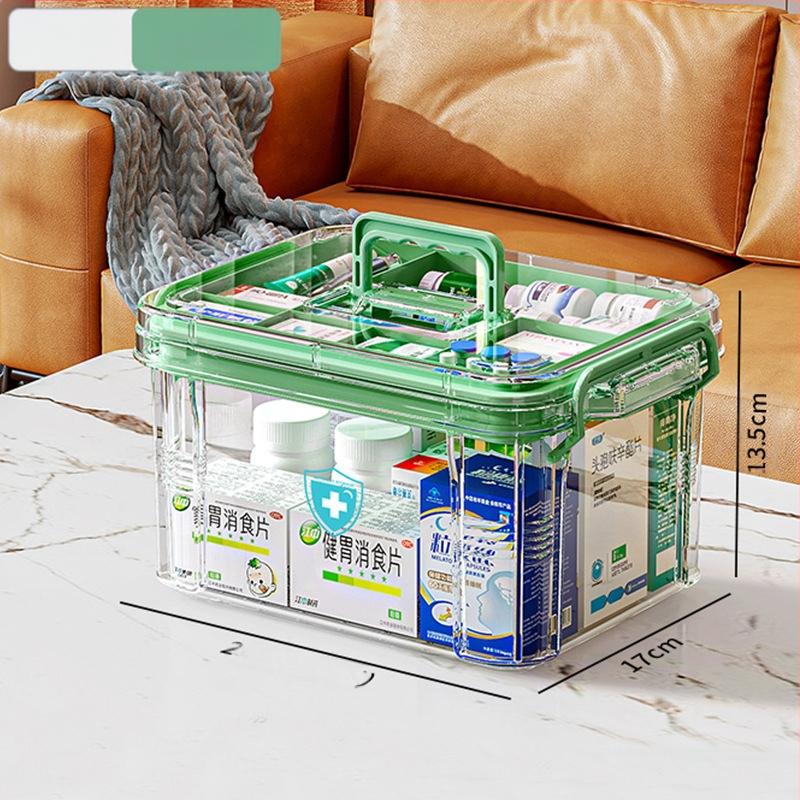 Majapidamisravimikarp Suure mahutavusega sahtliga Niiskuskindel ja hallituskindel Mitmekihiline ravimite hoiukarp Esmaabikarp Läbipaistev nähtav ravimikarp