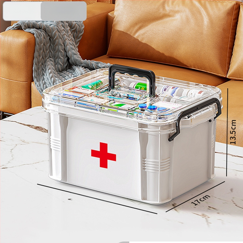 Majapidamisravimikarp Suure mahutavusega sahtliga Niiskuskindel ja hallituskindel Mitmekihiline ravimite hoiukarp Esmaabikarp Läbipaistev nähtav ravimikarp