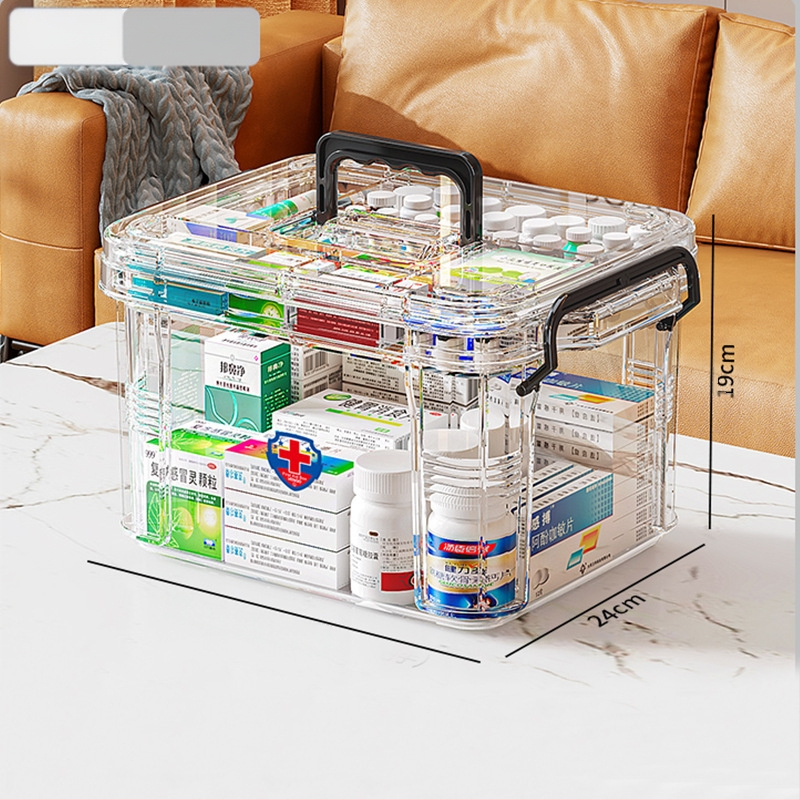 Majapidamisravimikarp Suure mahutavusega sahtliga Niiskuskindel ja hallituskindel Mitmekihiline ravimite hoiukarp Esmaabikarp Läbipaistev nähtav ravimikarp