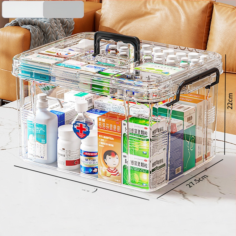 Majapidamisravimikarp Suure mahutavusega sahtliga Niiskuskindel ja hallituskindel Mitmekihiline ravimite hoiukarp Esmaabikarp Läbipaistev nähtav ravimikarp