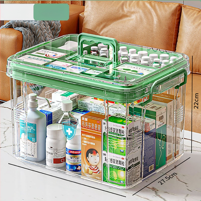 Majapidamisravimikarp Suure mahutavusega sahtliga Niiskuskindel ja hallituskindel Mitmekihiline ravimite hoiukarp Esmaabikarp Läbipaistev nähtav ravimikarp