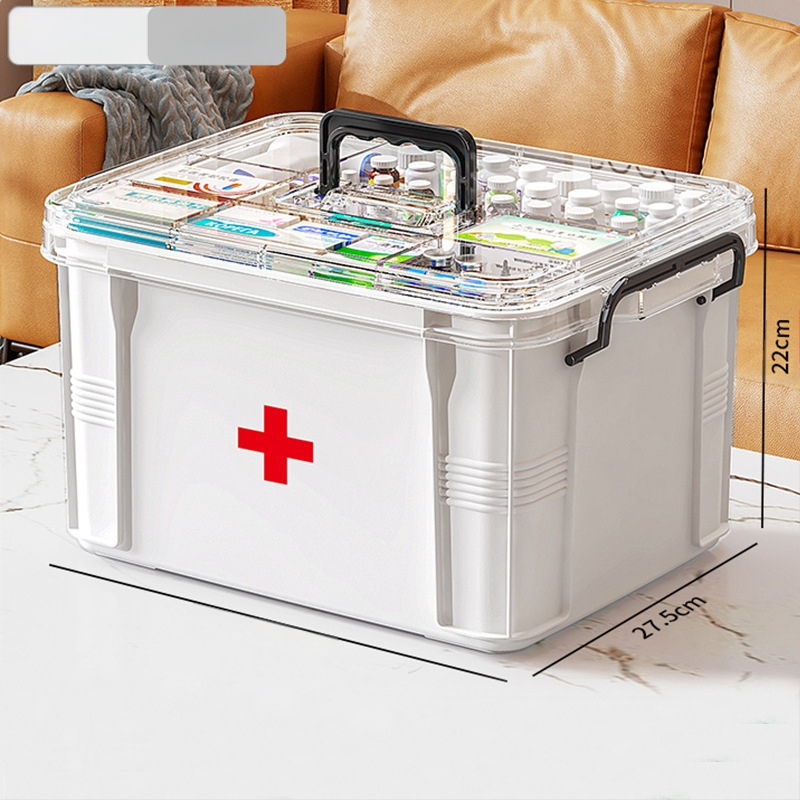 Majapidamisravimikarp Suure mahutavusega sahtliga Niiskuskindel ja hallituskindel Mitmekihiline ravimite hoiukarp Esmaabikarp Läbipaistev nähtav ravimikarp