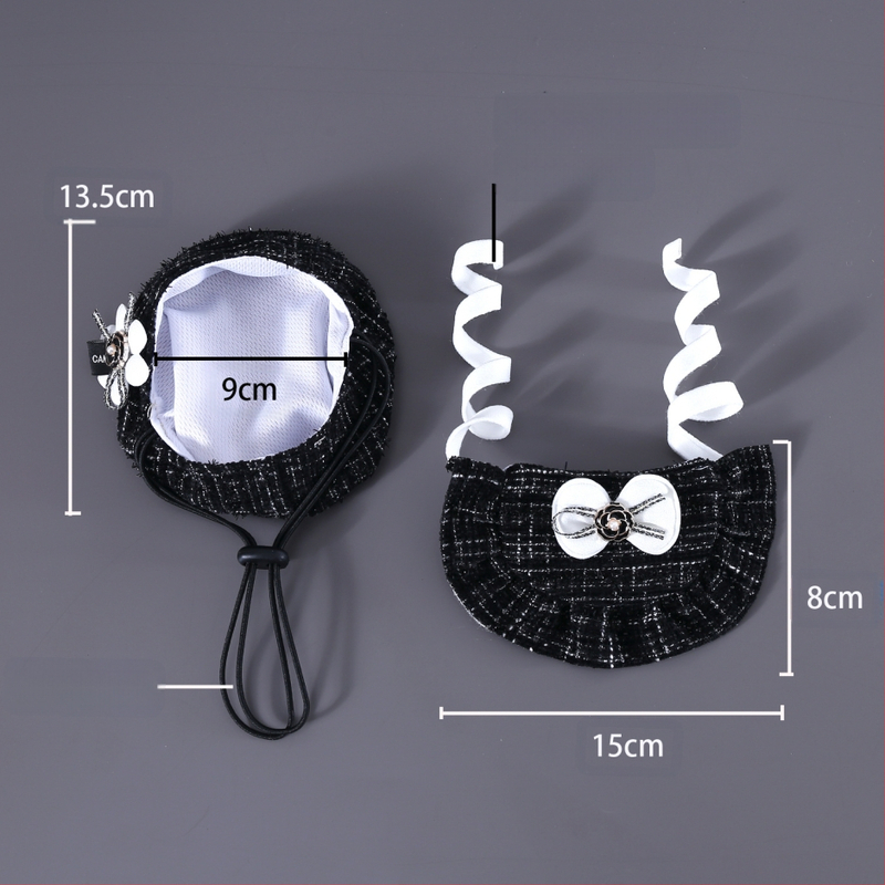 Тъкана шапка Chanel с цветни пъпки, панделка и дантелена престилка за домашни любимци, котка и куче, аксесоари, комплект Камелия