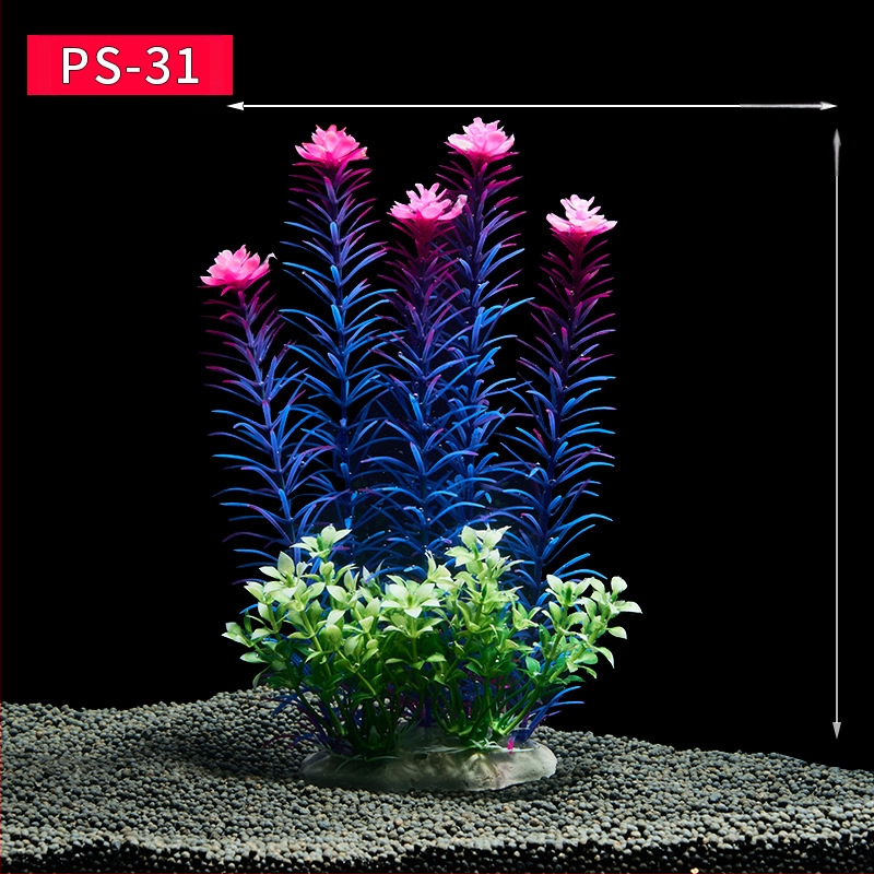 Akvaariumi dekoratiivne veemuru akvaariumi maastikukomplekt pehme veemuru plastmuru tagantvaade suur kõrge roheline muru