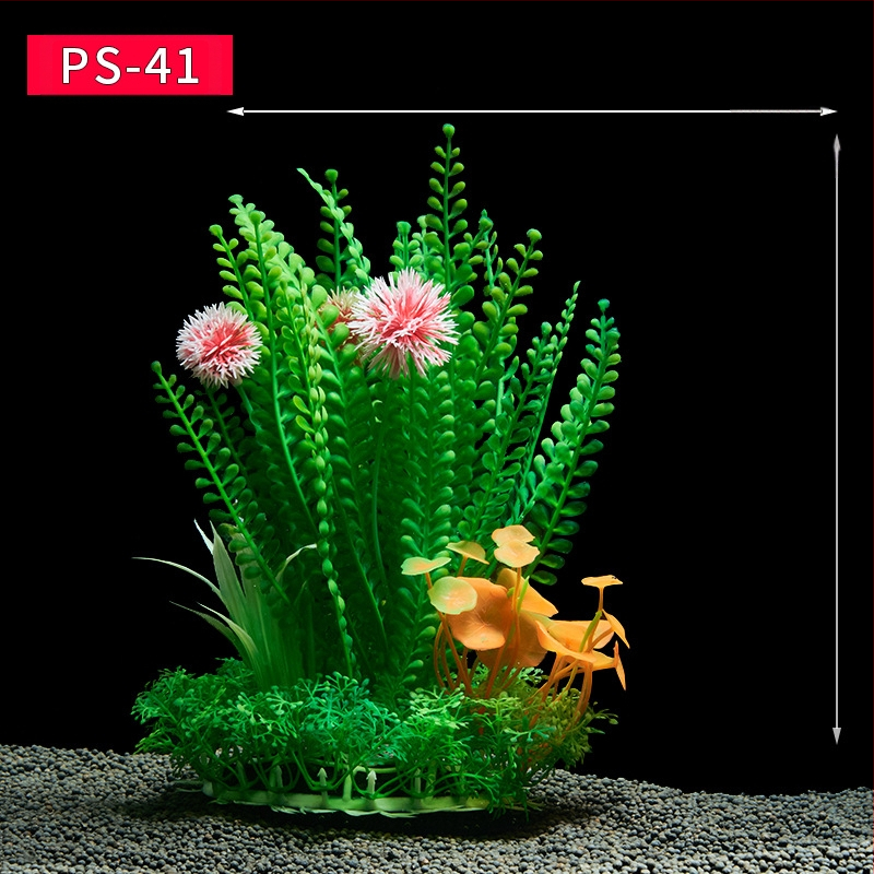 Akvaariumi dekoratiivne veemuru akvaariumi maastikukomplekt pehme veemuru plastmuru tagantvaade suur kõrge roheline muru