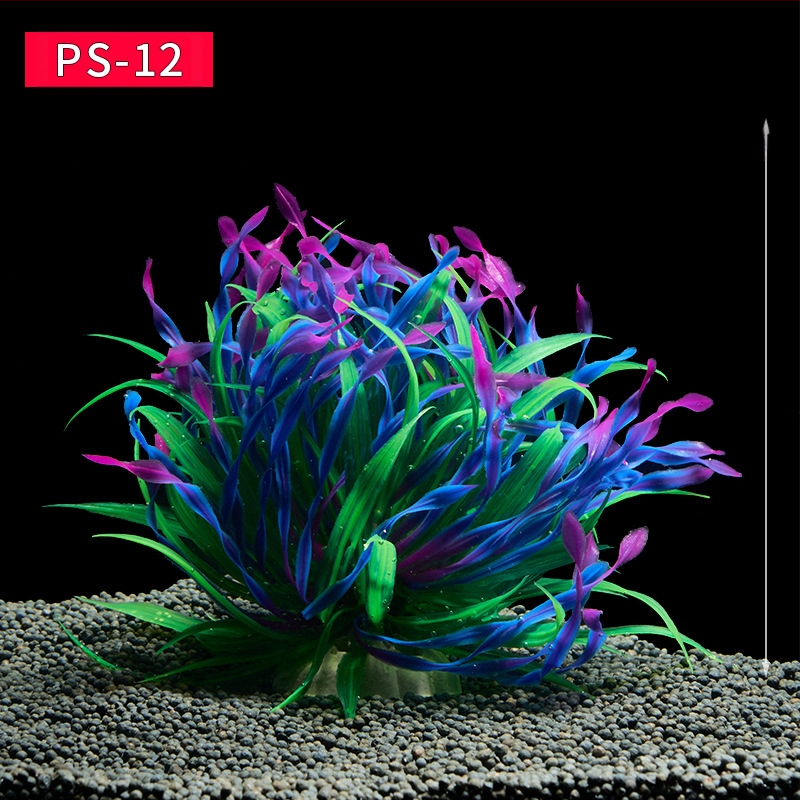 Akvaariumi dekoratiivne veemuru akvaariumi maastikukomplekt pehme veemuru plastmuru tagantvaade suur kõrge roheline muru