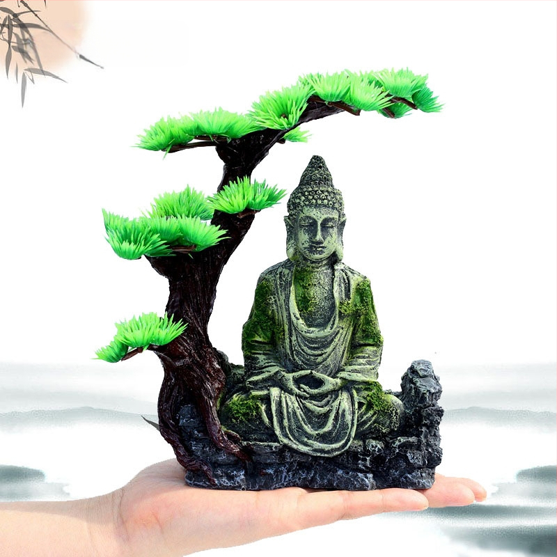 Akvaariumi kunstvaigust dekoratiivsed haljastuskaunistused kalapaak iidne Buddha kuju kiviktaimla kivist kuju maastik mikromaastik kalapaagi haljastus