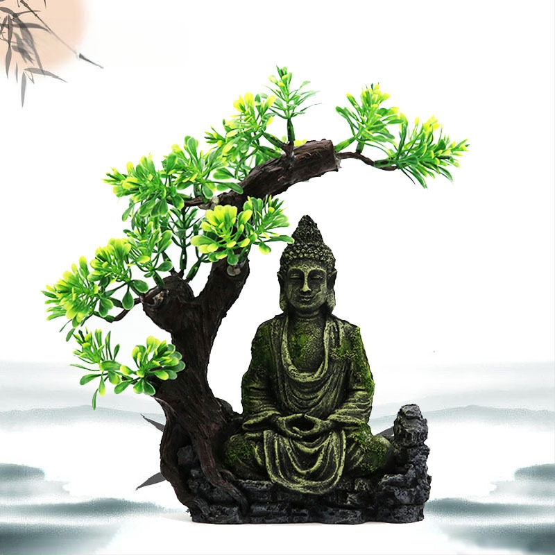 Akvaariumi kunstvaigust dekoratiivsed haljastuskaunistused kalapaak iidne Buddha kuju kiviktaimla kivist kuju maastik mikromaastik kalapaagi haljastus