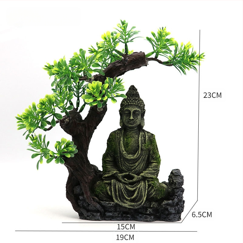 Akvaariumi kunstvaigust dekoratiivsed haljastuskaunistused kalapaak iidne Buddha kuju kiviktaimla kivist kuju maastik mikromaastik kalapaagi haljastus