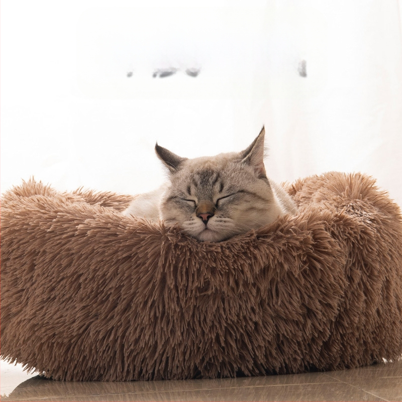 Plasă lungă de pluș, rotundă roșie, pentru pisici, cușcă pentru câini, pentru toamnă și iarnă, saltea caldă, Teddy Corgi, pat pentru câini, articole pentru animale de companie, en-gros