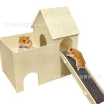 Hamster dublu strat mare Villa hamster platformă din lemn pentru animale de companie pat de jucărie hamster iarnă dormit cuib animale de companie scară din lemn