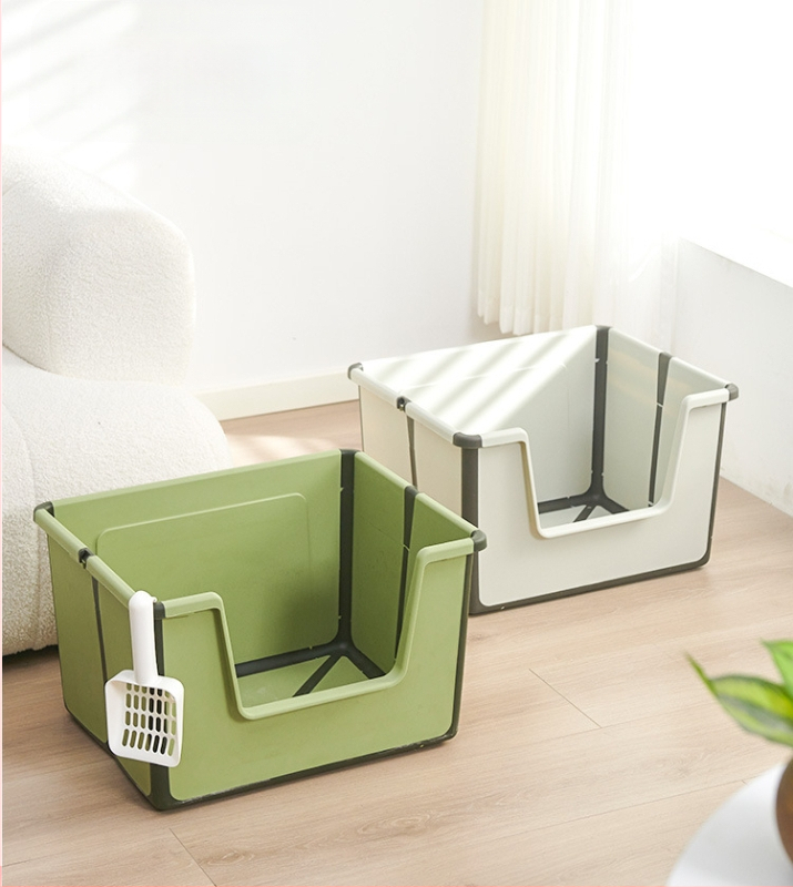 Сгъваема отворена котешка тоалетна с горен слой против пръски, лесна за почистване сгъваема котешка тоалетна с голям обем