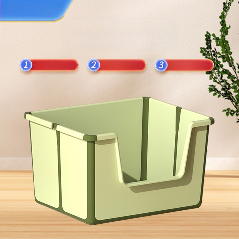 Сгъваема отворена котешка тоалетна с горен слой против пръски, лесна за почистване сгъваема котешка тоалетна с голям обем