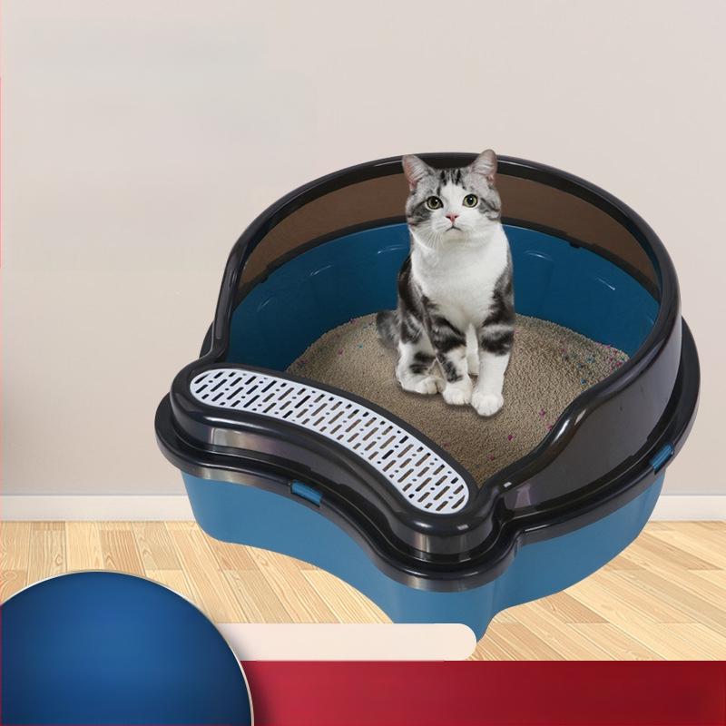 Toaletă pentru pisici mari, semi-închisă, anti-stropire, gard înalt, litiera pentru pisici, toaletă pentru pisici, detașabilă și lavabilă, litiera pentru pisici