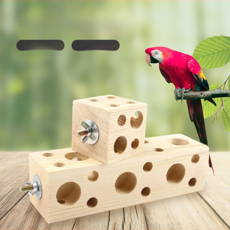 Фабрична наличност, дървена стойка за папагал за домашни любимци, шлифоване на птици, инструмент за щипки, устойчив на ухапване, вградена играчка куб за птици, хранилка за птици