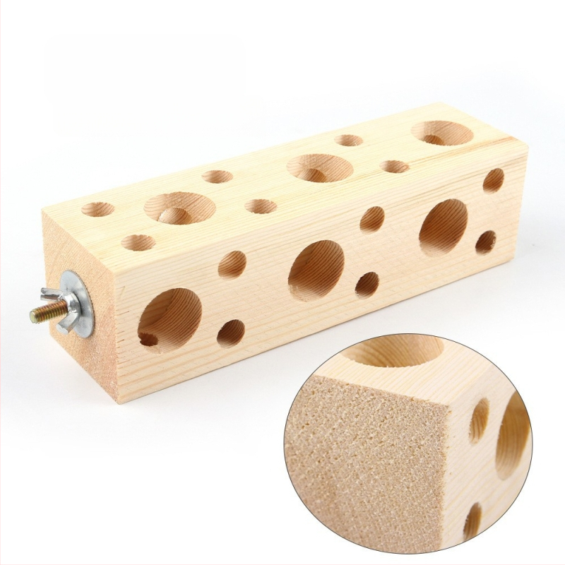 Фабрична наличност, дървена стойка за папагал за домашни любимци, шлифоване на птици, инструмент за щипки, устойчив на ухапване, вградена играчка куб за птици, хранилка за птици