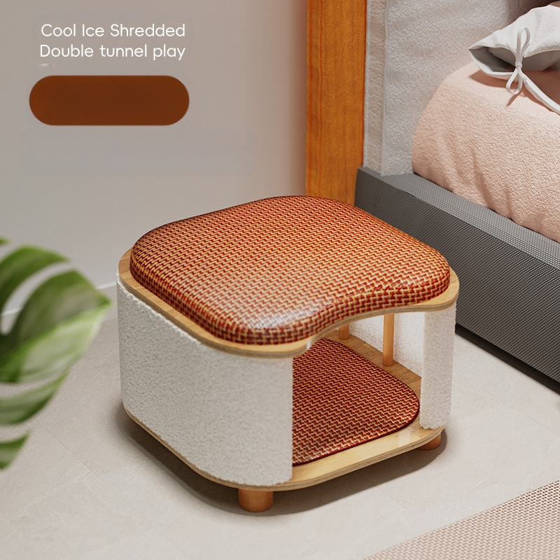 Ljetna mačja stolica za ljude i mačke, pogodna za sva godišnja doba, kućica za male mačiće, prostirka od punog drva, oprema za kućne ljubimce za mačke