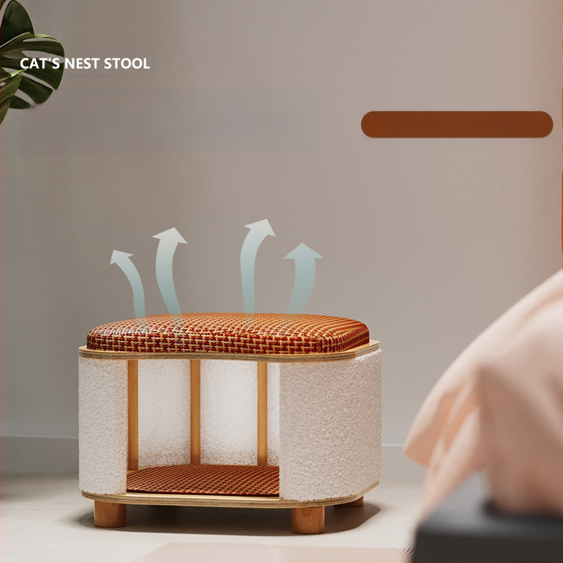 Ljetna mačja stolica za ljude i mačke, pogodna za sva godišnja doba, kućica za male mačiće, prostirka od punog drva, oprema za kućne ljubimce za mačke