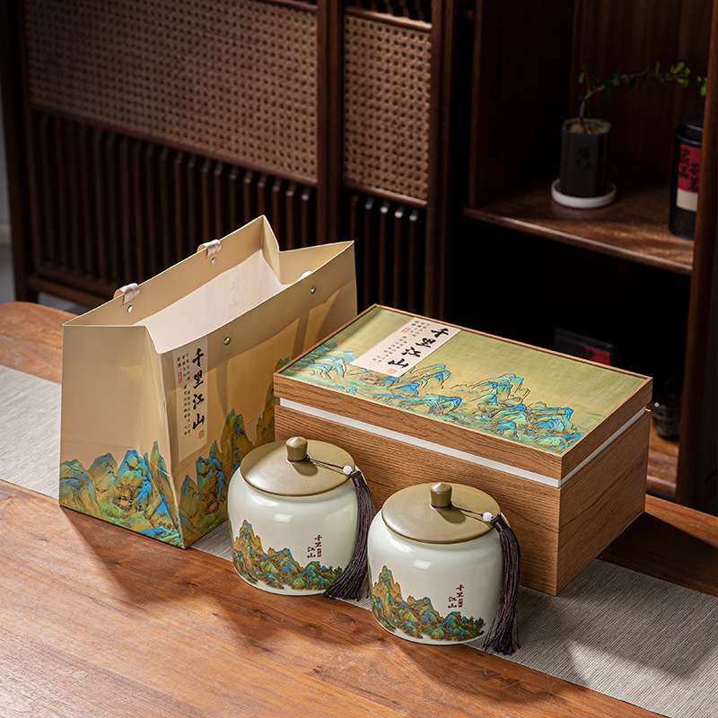 Keraminės arbatos skardinės, „Thousand Miles Mountain“ arbatos dovanų dėžutės, keraminės skardinės, tuščios dovanų dėžutės, „Wuyi Rock“ arbata, ulong arbatos dovanos