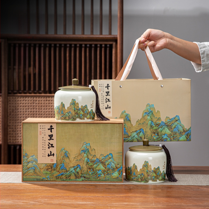 Keraminės arbatos skardinės, „Thousand Miles Mountain“ arbatos dovanų dėžutės, keraminės skardinės, tuščios dovanų dėžutės, „Wuyi Rock“ arbata, ulong arbatos dovanos