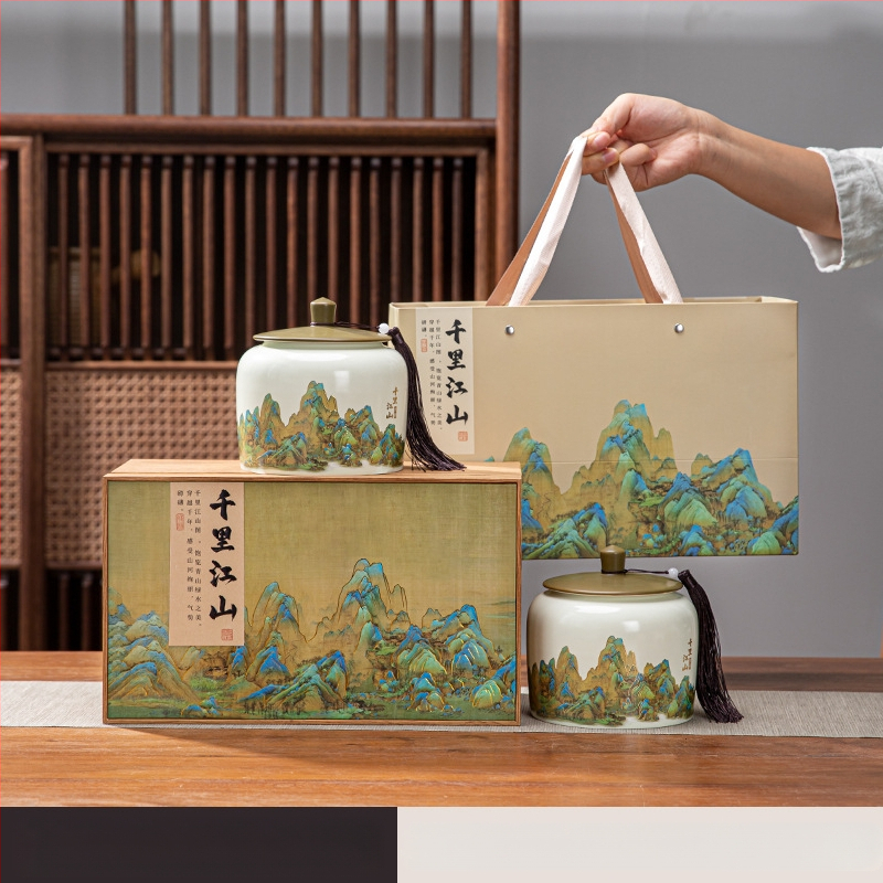 Keraminės arbatos skardinės, „Thousand Miles Mountain“ arbatos dovanų dėžutės, keraminės skardinės, tuščios dovanų dėžutės, „Wuyi Rock“ arbata, ulong arbatos dovanos