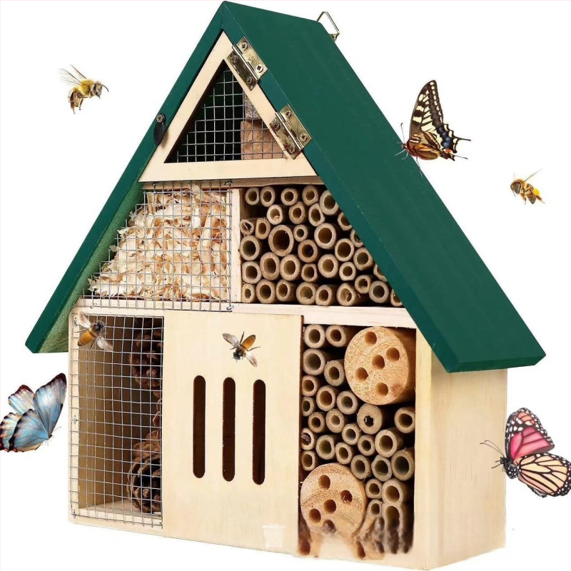 Трансгранично дървено гнездо за насекоми, градинско гнездо за насекоми, малка висяща къщичка за мед, хотел за насекоми, къщичка за пеперуди, гнездо за птици