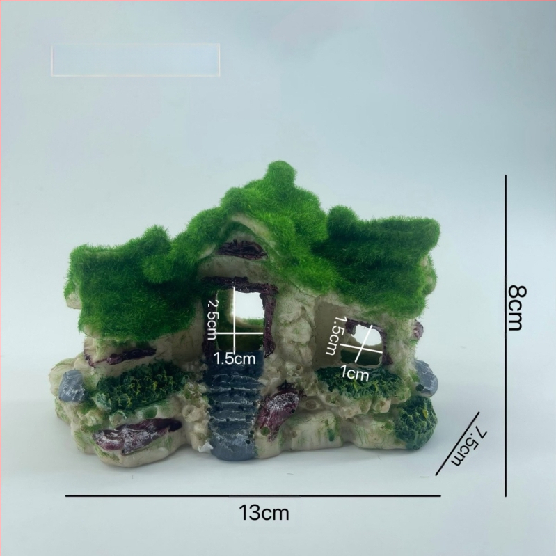 Akvariumo kraštovaizdžio flocking House dekoratyviniai dervos dirbiniai Paviljono kraštovaizdžio namas antikvarinis alpinariumas arkinis tiltas
